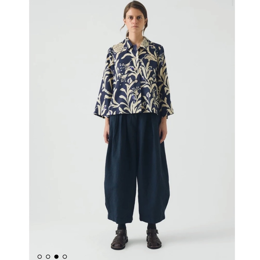 TOAST Crockery Blue Print Boxy Shirt 6 Smalt Lyocell
